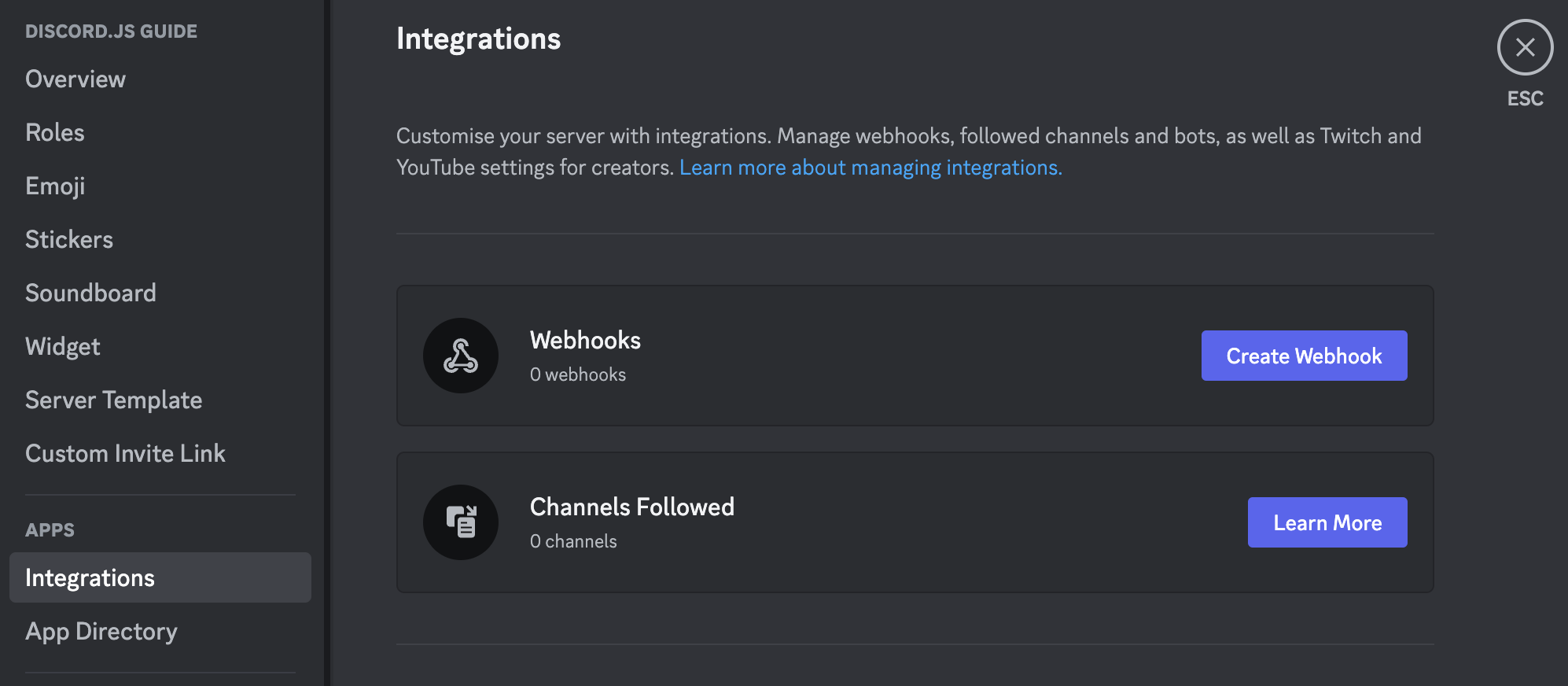 Integrations tab